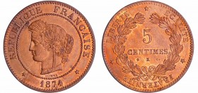 Troisième république (1871-1940) - 5 centimes Cérès 1874 K (Bordeaux)
SPL
Ga.155-F.118
Br ; 5.01 gr ; 25 mm