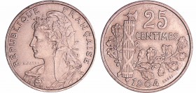 Troisième république (1871-1940) - 25 centimes Patey 1er type 1904 essai en nickel, flan rond
FDC
Maz.manque-EMPF 62.1
Ni ; 6.96 gr ; 24 mm