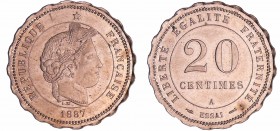 Troisième république (1871-1940) - 20 centimes type Merley - 1887 essai tranche à 20 lobes
R FDC
Maz.2258a-EMPF.50.7
Mcht ; 4.59 gr ; 25 mm
