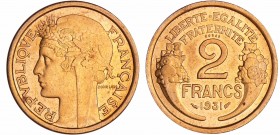 Troisième république (1871-1940) - 2 francs Morlon 1931 essai
FDC
Maz.2577-EMPF 113.9
Br-Al ; 7.94 gr ; 27 mm
