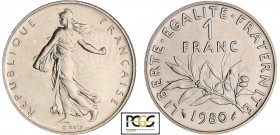 Cinquième république (1959- ) - 1 franc Semeuse 1980
PCGS MS 66
Ga.474-F.226
Nickel ; 6 gr ; 24 mm
PCGS #17242684
