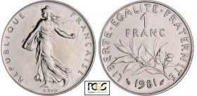 Cinquième république (1959- ) - 1 franc Semeuse 1981
PCGS MS 67
Ga.474-F.226
Nickel ; 6 gr ; 24 mm
PCGS #17242685