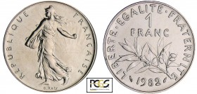 Cinquième république (1959- ) - 1 franc Semeuse 1982
PCGS MS 67
Ga.474-F.226
Nickel ; 6 gr ; 24 mm
PCGS #17242686