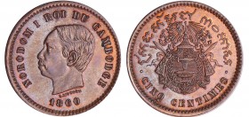 Cambodge - Norodom 1er (1860-1904) - 5 centimes 1860
SUP
Lecompte.14
Br ; 5.21 gr ; 25 mm