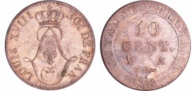 Guyane - Louis XVIII (1815-1824) - 10 centimes 1818 A (Paris)
SUP
Lecompte.30
Bill ; 2.43 gr ; 22 mm