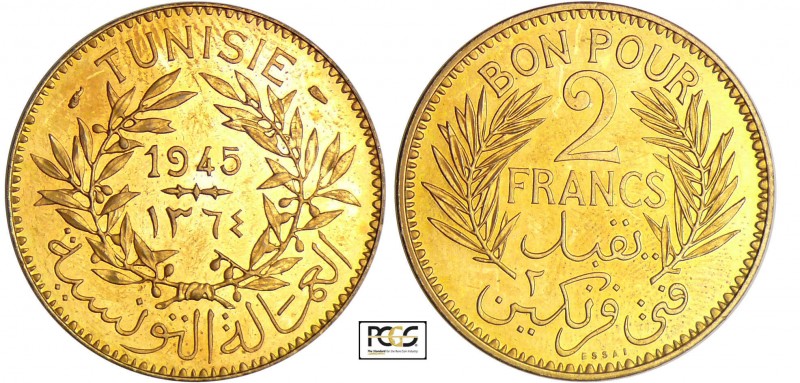 Tunisie - Mohamed El Habib, Bey (1922-1929) - 2 francs essai piéfort frappe méda...