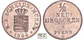Allemagne - Sachsen - Friedrich August II (1836-1854) - 1/2 neugroschen 1844 G
PCGS MS 64
AKS.108
Bill ; 1.04 gr ; 15 mm