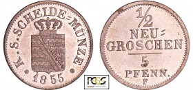 Allemagne - Sachsen - Johann (1854-1873) - 1/2 neugroschen 1855 F
PCGS MS 66
AKS.149
Bill ; 1.06 gr ; 15 mm