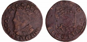 Belgique - Principauté de Liége - Ferdinand de Bavière (1612-1650) - Liard, s.d. (1640), Dinant
TTB+
Chestret.625
Ae ; 4.16 gr ; 25 mm