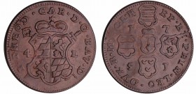 Belgique - Principauté de Liége - Jean Théodore de Bavière (1744-1763) - 4 liards 1751
SUP
Chestret.689
Cu ; 14.92 gr ; 30 mm