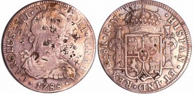 Chine - Carlos III (1759-1788) - 8 reales 1788 contremarqué
TB
--
Ar ; 26.47 gr ; 39 mm