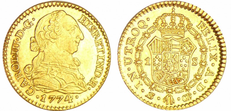 Espagne - Carlos III (1759-1788) - Escudos 1774 S CF (Seville)
SPL
Cal.744
Au...