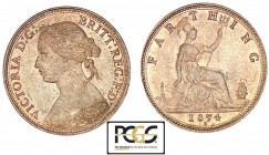 Grande-Bretagne - Victoria (1837-1901) - Farthing 1874
PCGS MS 63 RB
Cu ; 2.79 gr ; 20 mm
PCGS #15383299
