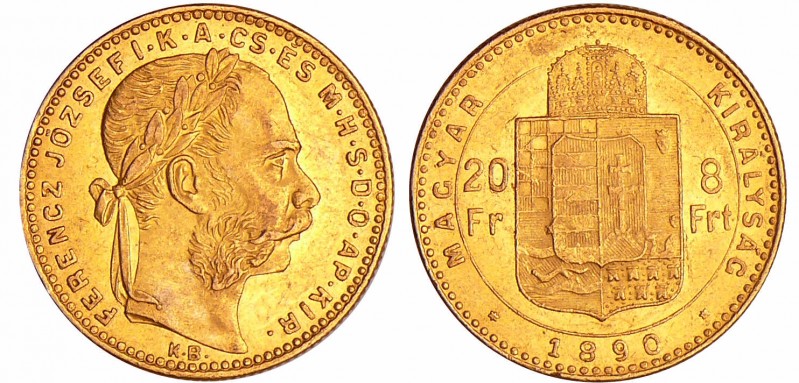 Hongrie - Franz Joseph I (1848-1916) -8 Florin (20 Francs) 1890 KB
SPL
KM#455....