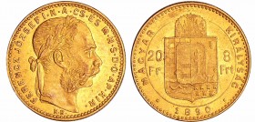Hongrie - Franz Joseph I (1848-1916) -8 Florin (20 Francs) 1890 KB
SPL
KM#455.1
Au ; 6.45 gr ; 21 mm
