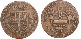 Pays-Bas méridionaux - Jeton - Siège d'Ostende, 1603 Anvers
TB+
Dugn.3558
Cu ; 4.84 gr ; 27 mm