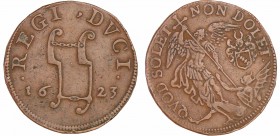 Pays-Bas méridionaux - Jeton - Frédéric de Marselaer, trésorier de Bruxelles, 1623 Bruxelles
TTB
Dugn.3804
Cu ; 6.80 gr ; 28 mm