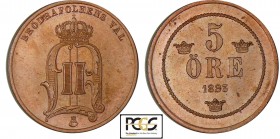 Suède - 5 Ore 1883
A/ Tête barbue à gauche.
R/ Valeur.
PCGS MS 65 RB
KM.736
Cu ; 7.53 gr ; 27 mm
PCGS #17242675