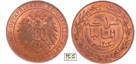 Tanzanie - Allemagne Afrique de l'est - Pesa 1890
A/ Aigle couronné de face.
R/ Ecriture arabe dans une couronne.
PCGS SPL.64 RB
KM.1
Cu ; 6.49 g...