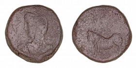 Bora, Alcaudete (Jaén) 
As. AE. A/Cabeza femenina velada y con cetro a izq. R/Toro a izquierda, encima B(ORA). 22.01g. AB.291. Pátina negra. (BC).