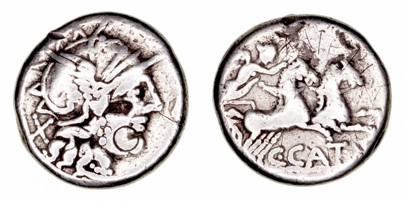 Porcia
Denario. AR. Roma. (123 a.C.). A/Cabeza de Roma a der., detrás X. R/Vict...