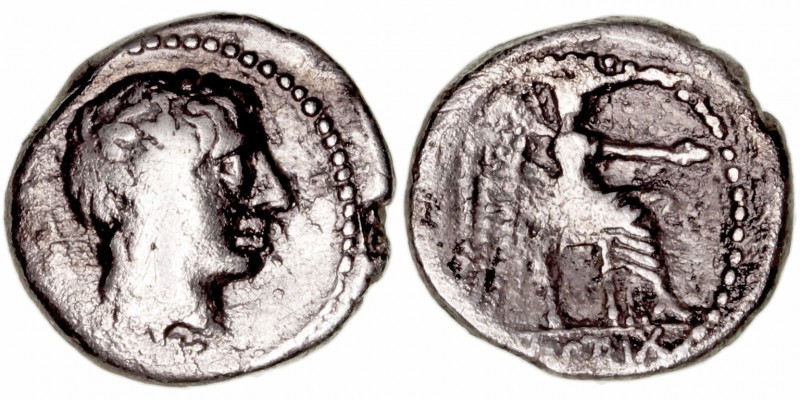 Porcia
Quinario. AR. (89 a.C.). A/Cabeza de Baco joven a der., detrás (ley.). R...