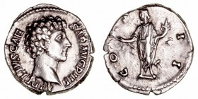 Marco Aurelio
Denario. AR. Roma. (145-147). Bajo Antonio Pío. A/AVRELIVS CAESAR AVG. PII F. R/COS. II. 3.22g. RIC.429a. Muy escasa. MBC+/MBC.