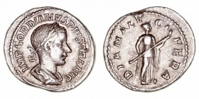 Gordiano III
Denario. AR. Roma. R/DIANA LVCIFERA. Diana en pie a der. con antorcha. 3.54g. RIC.127. Muy escasa. MBC+.