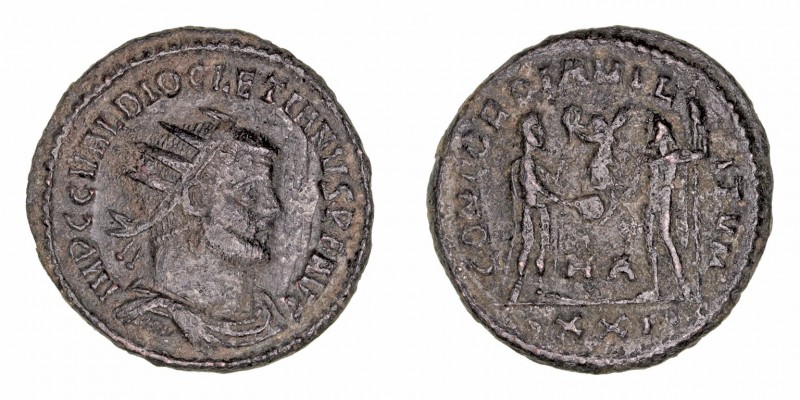 Diocleciano
Antoniniano. AE. Heraclea. (284-305). R/CONCORDIA MILITVM, en el ca...