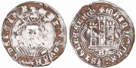Corona Castellano Leonesa
Enrique IV
Cuartillo. VE. Burgos. Con B bajo el castillo. 3.29g. AB.739. Ligera grieta. (BC+).