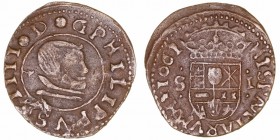 Felipe IV
Maravedí. AE. Sevilla. 1661. Falsa de época. Módulo 8 Maravedís, pero indica como valor I. 1.78g. Barrera No cat. De buen arte. Rara. MBC-....