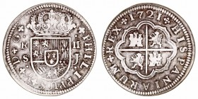 Felipe V
2 Reales. AR. Sevilla J. 1721. 5.48g. Cal.979 (2019). Algo sucia. (BC+).