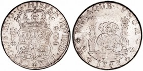 Carlos III
8 Reales. AR. Méjico MF. 1766. Tipo columnario. 26.71g. Cal.1090 (2019). Sirvió de joya. (BC-).