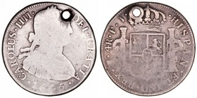 Carlos IV
4 Reales. AR. Potosí PJ. (1805). 12.50g. Cal.840 (2019). Agujero. (RC).
