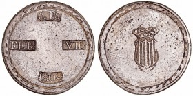 Fernando VII
5 Pesetas. AR. Tarragona. 1809. 26.35g. Cal.1429 (2019). Pátina de colección antigua. Escasa. MBC.