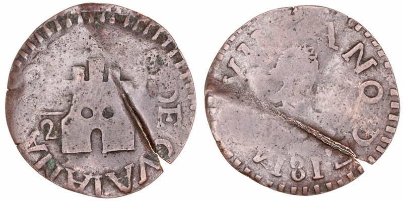 Fernando VII
1/2 Real. AE. Guayana. 1814. 2.23g. Cal.344 (2019). Grieta por dob...