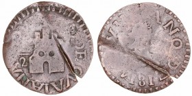 Fernando VII
1/2 Real. AE. Guayana. 1814. 2.23g. Cal.344 (2019). Grieta por doblez. (BC-).