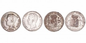 Amadeo I
5 Pesetas. AR. Lote de 2 monedas. 1871 *71 y *74. Golpes en canto y alguna mancha. (MBC a BC+).