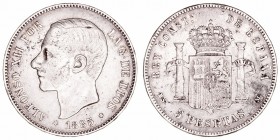 Alfonso XII
5 Pesetas. AR. 1885 *18-87 MSM. 24.89g. Cal.62 (2019). Algunas manchitas. (MBC).