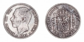 Alfonso XII
Peseta. Calamina. 1883 MSM. Falsa de época. 4.13g. Barrera 1007. De buen arte. (MBC).