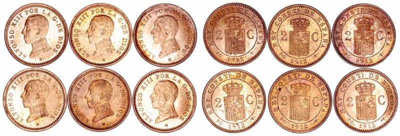 Alfonso XIII
2 Céntimos. AE. 1912 *12 PCV. Lote de 6 monedas. Cal.75. Muy bonit...
