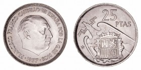 Estado Español
25 Pesetas. Cuproníquel. 1957 *59. PLUS-ULTRA. 8.47g. Cal.117 (2019). SC.