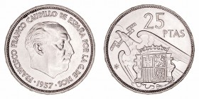 Estado Español
25 Pesetas. Cuproníquel. 1957 *59. PLUS-ULTRA. 8.44g. Cal.117 (2019). SC-.