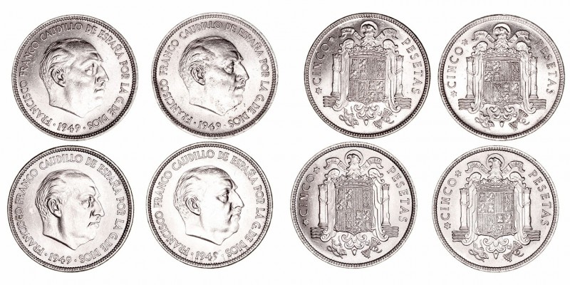 Estado Español
5 Pesetas. Ni. Lote de 4 monedas. 1949 *19-49 y 1949 *19-50 (3)....