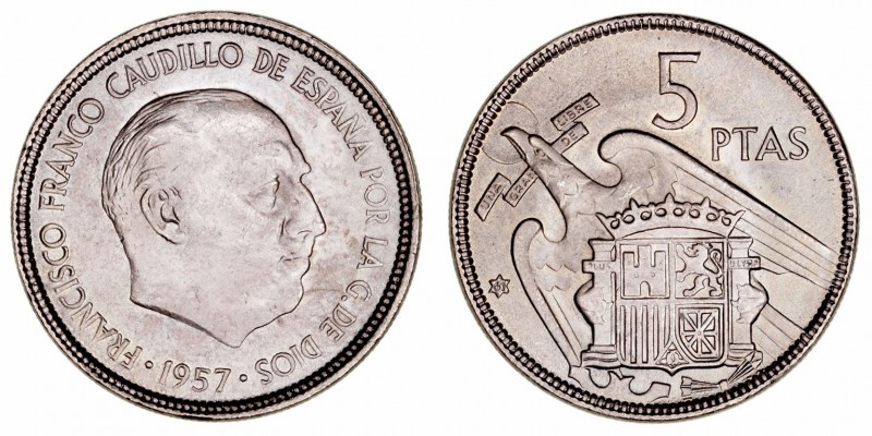 Estado Español
5 Pesetas. Cuproníquel. 1957 *61. Cal.101 (2019). SC.