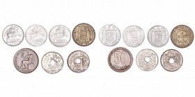 Estado Español
Lote de 7 monedas. 5 Céntimos 1941 y 1945 (2), 50 Céntimos 1949 *56 (2), 50 Céntimos 1937 *3-6 (II República) y Peseta 1944. EBC a MBC...