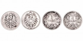 Alemania 
Marco. AR. Lote de 2 monedas. 1875 C y 1876 F. BC a BC-.