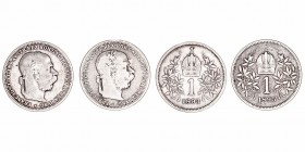 Austria Francisco José I
Corona. AR. Lote de 2 monedas. 1893 y 1895. BC+.