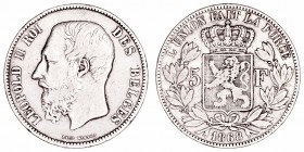 Bélgica Leopoldo II
5 Francos. AR. 1868. 24.71g. KM.24. MBC-.