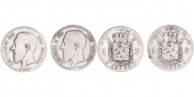 Bélgica Leopoldo II
Franco. AR. Lote de 2 monedas. 1866 y 1867. BC a BC-.